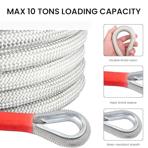 STHIRA® 13ft Car Towing Rope Heavy Duty 11,000-Pound Capacity Belt with Reinforced End Loops Reflective for Sedans SUVs Pickup Trucks 2 Shackles Locks Storage Bag 2PCS
