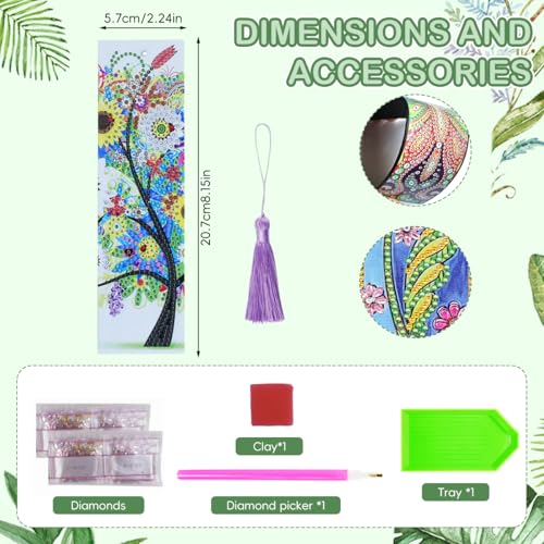 OFIFO® DIY Bookmarks, 5D Diamond Art Bookmark Kits for DIY Craft Diamond Art Bookmarks with Tassel for DIY Making Beginners Adults Arts Craft Supplies, 8.3x2.4 Inch