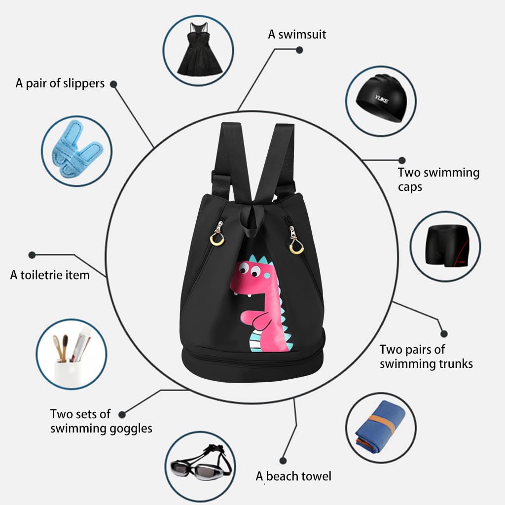 PALAY Swimming Bag for Kids Cartoon Print Shoulder Bag for Kids Large Capacity Backpack for Boys Girls