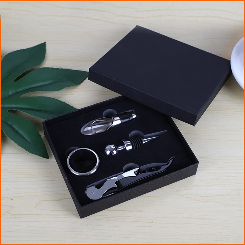 HASTHIP 4PCS Bottle Openers Wine Bottle Opener Kit for Beer or Wine Premium Wine Opener Gift Set Includes Corkscrew Bottle Stopper Wine Pourer and Wine Ring(Gift Packaging)