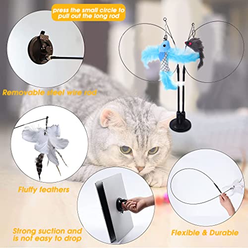 Qpets Cat Toys Cat Toy Interactive for Indoor Double Head Teasing Toy Cat Wand Teaser Cat Feather Wand Toy Suction Cup Design