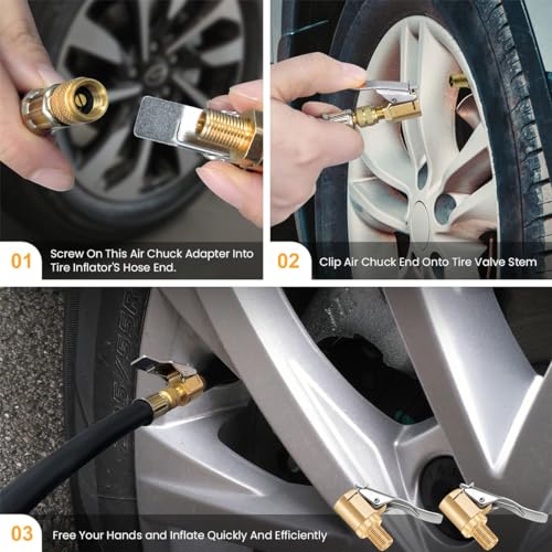 STHIRA® 6Pcs Brass Tire Air Chuck Valve Adapter with Secure Lock, 250 PSI Heavy Duty Nozzle for Car, Motorcycle & Bicycle, Universal Fit for Pressure Gauges & Air Compressors, Gold