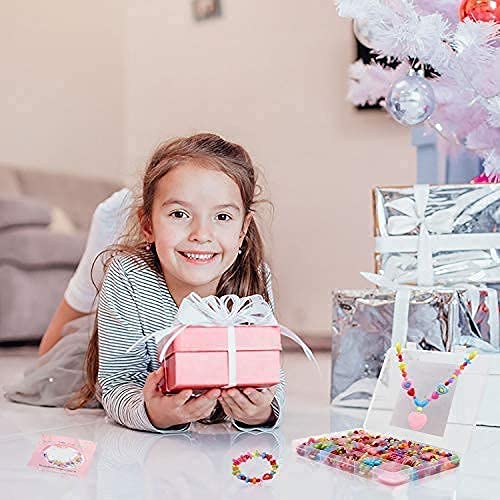 PATPAT Jewelry Making Kit,Girl DIY Bracelet Set,Fun and Colorful Beads,Children's Self-Made Necklace and Hair Band Ring, Birthday Gift, Suitable for Children Over Three Years Old (Pink), Acrylic