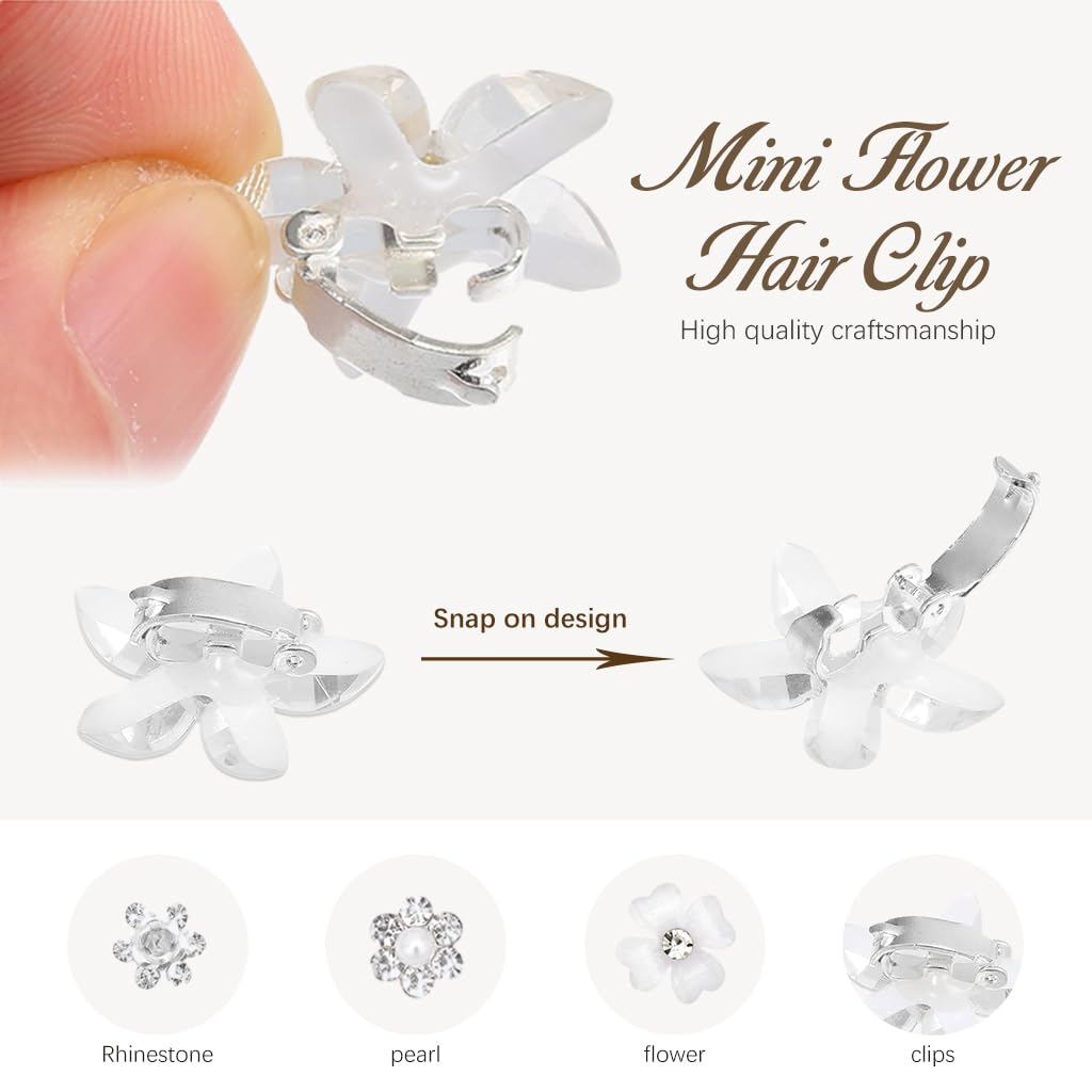 MAYCREATE 20Pcs Small Hair Clips for Girls, Wedding Hair Clips for Hair Styling, Flower Hair Clip Barrette, Rhinestone Flower Clips for Women Hair, Princess Bride Hair Braid Charms Bun Accessories