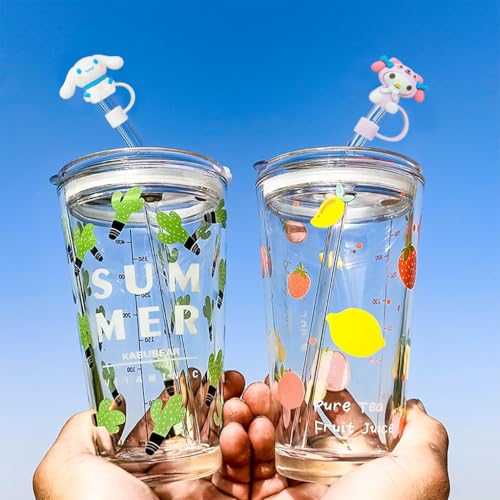 HASTHIP® 8PCS Kawaii Sanrio Series Drinking Straw Lids Anti-lost Kids Universal 10mm Cap for Stainless Steel Straight Curved Glass Straws
