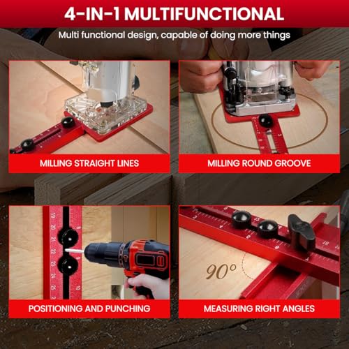 Serplex® 4 in 1 Router Milling Groove Bracket Aluminum Alloy Circle Cutting Jig Multifunctional Cabinet Hardware Guide Adjustable Tool for Woodworking 3 PCS