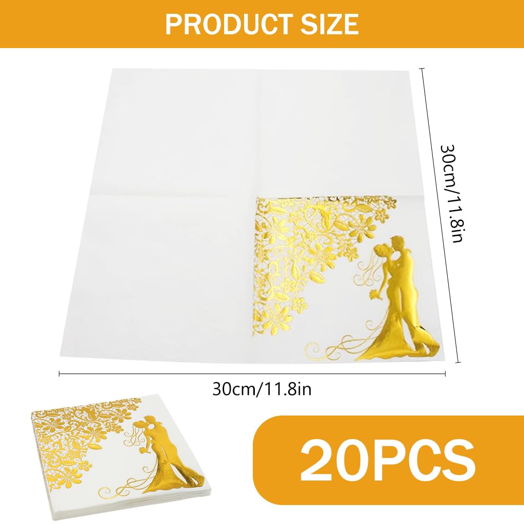 PATPAT 20Pcs Wedding Tissue Papers 12.9 inches Golden Embossing Couple Illustration Tissue Papers Wedding Table Setting Tissue Papers Romantic Tissue Paper Nature Wood Pulp Tissue Papers