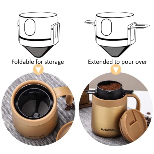 HASTHIP® Filter Coffee Maker Double Mesh Pour Over Food Grade Stainless Steel Plastic Dripper Paperless Foldable Fit Most Cup Keep Flavour Easy Use Clean 3PCS