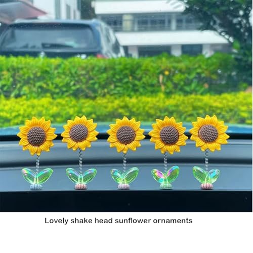 STHIRA® 10PCS Mini Sunflower Car Decoration 2.36 inches Swing Sun Flower Car Dashboard Decoration Items Self Adhesive Removable Resin Sun Flower Decoration for Car, Desk, Car Gadgets Latest 2025