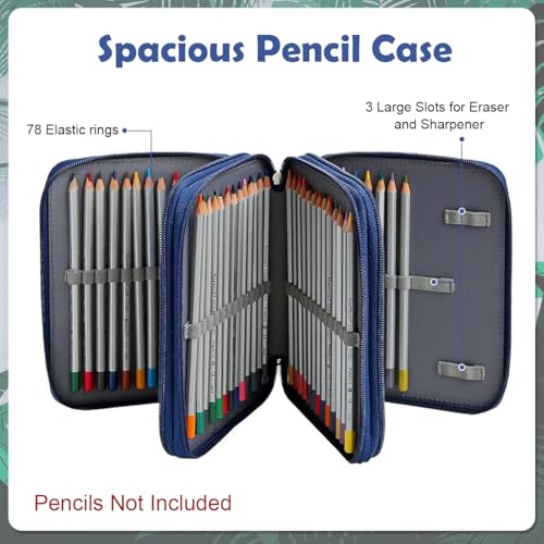 Climberty® Student Pencil Pouch Travel for Colored Pencils with 78 Elastic Loops Cartoon Print Fashion Paint Storage Zipper Bag with Lanyard 6.3x7.87x2.36 2 PCS