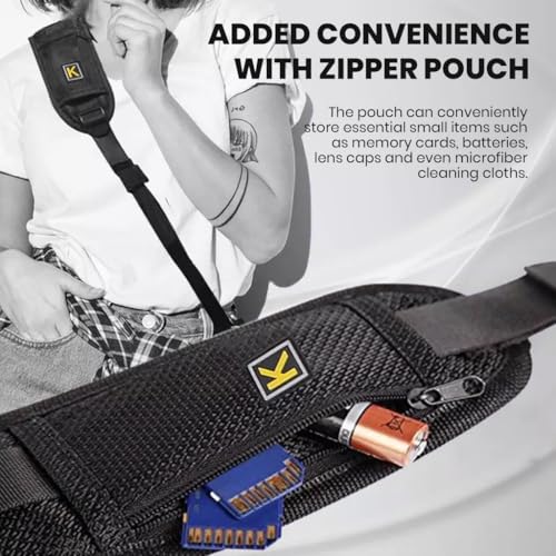ZORBES® Camera Shoulder Strap with Pockets Breathable Wide Padded Adjustable Quick Release Buckles Universal DSLR 3PCS