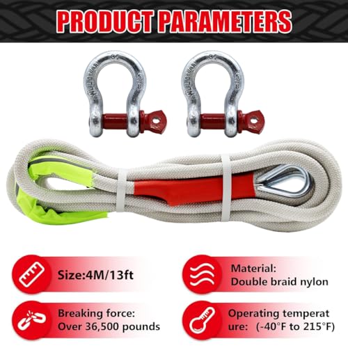 STHIRA® 13ft 18Tons Tow Rope Heavy Duty Towing Strap with Screw Fixed D Ring Woven Nylon Car Cable Attachment Max 18000kg Loading Capacity Carry for Truck Off-Road SUV 3 PCS