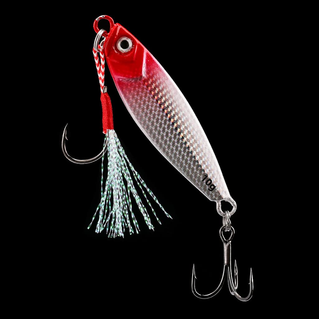 Proberos 5Pcs Fishing Lures, Dual Hook Metal Lures, Sinking Fishing Lure Bait for Saltwater Freshwater Trout Bass Salmon Fishing, Lifelike Eyes, 5 Colors Fishing Lures of 4.8cm, 10g Per One
