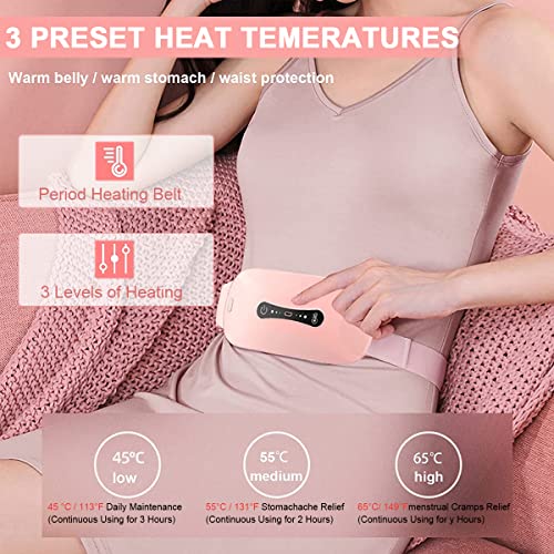 HANNEA Electric Cordless Heating Pad for Period Pain, Cramp Relief, Back Pain in Period, Belly Warmer Heating Pad with 3 Heat Levels & 3 Vibration Modes, Caring Gift Heating Pad Belt for Women