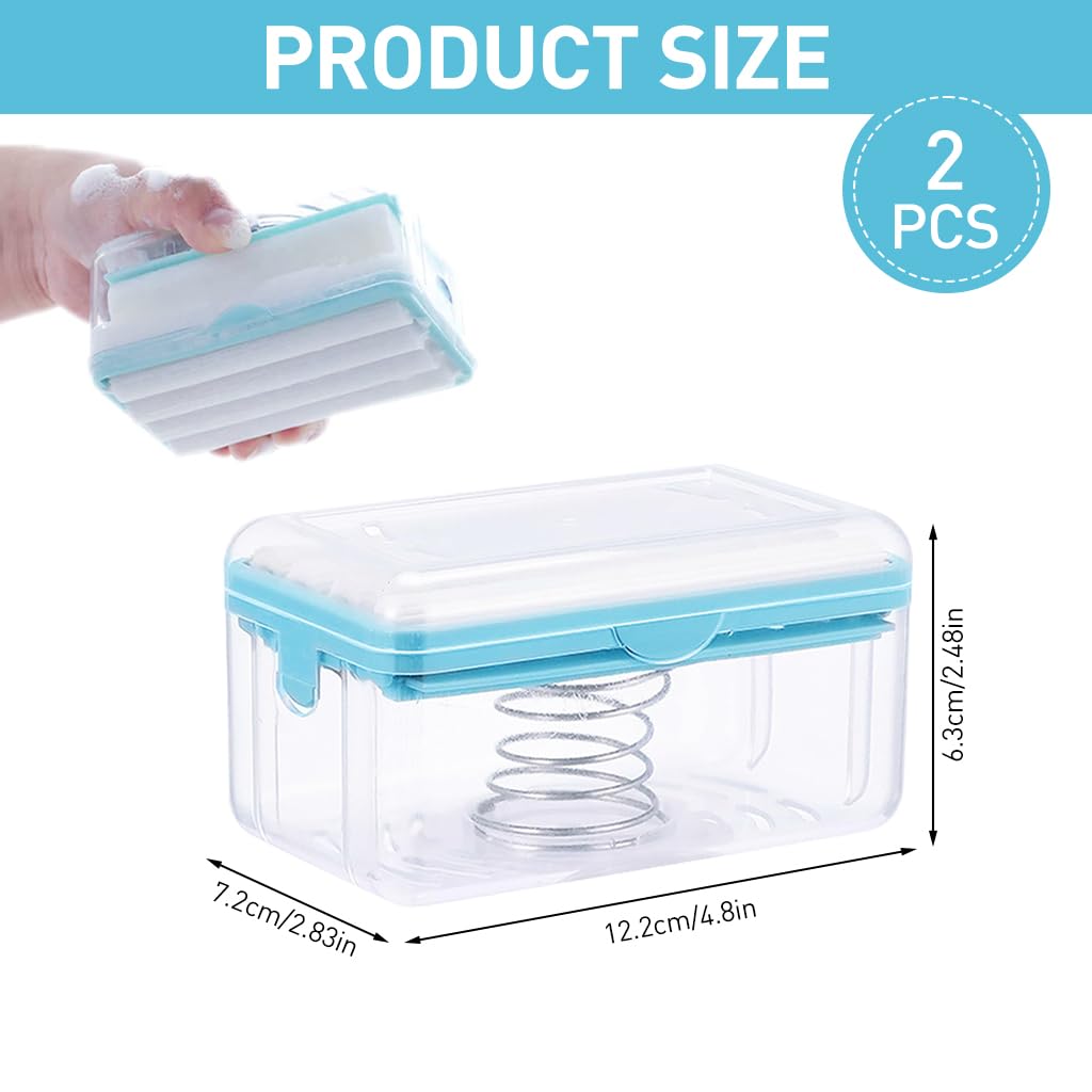 HASTHIP 2 Pcs Highly Elastic Mesh Soap Box, Multifunctional Laundry Soap Bubble Box, Hands-Free Foam Soap Box, Soap Holder,Anti Slip Soap Box Saving Soap, Soap Lathering Box