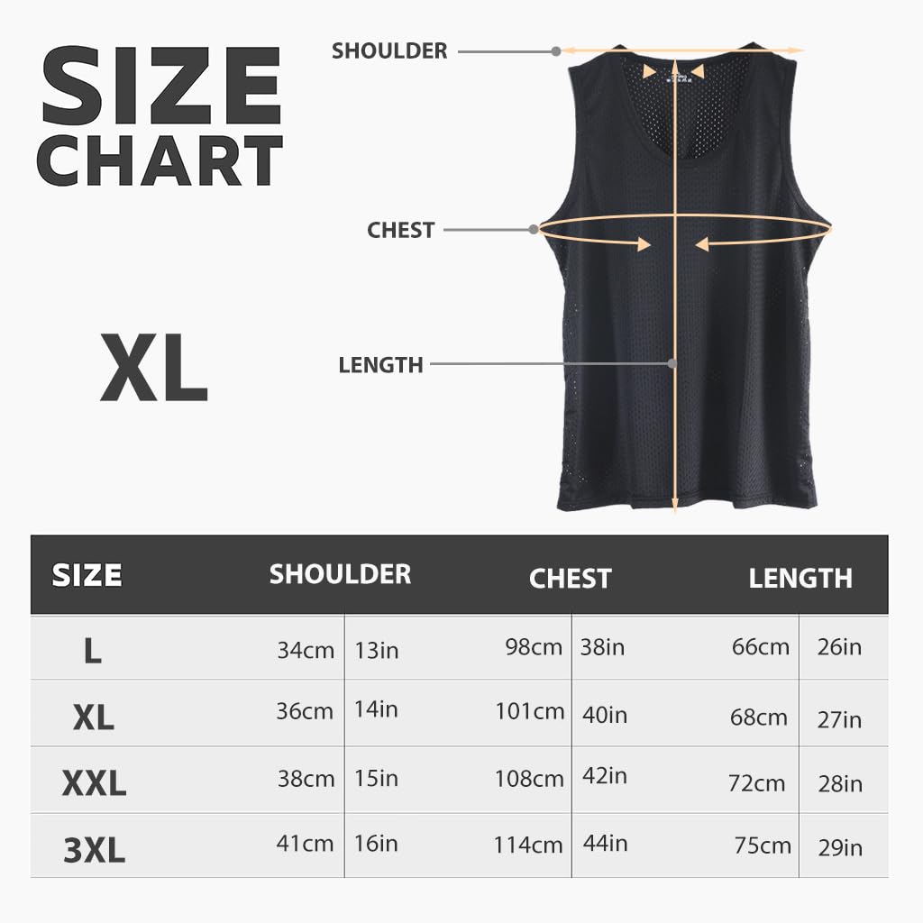 GUSTAVE Vest for Men Gym Vest Breathable Mesh Vest for Men Quick Dry Sport Vest Ice Silk Men's Vest Training Sleeveless Top for Daily, Fitness, Yoga, Size XL Black