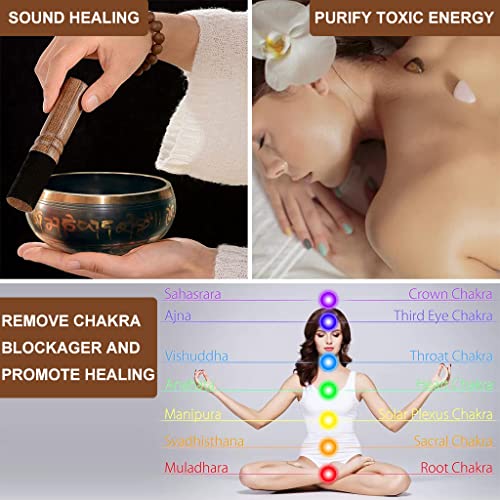 HASTHIP Singing Bowl, 3.74 Inch Tibetan Prayer Instrument with Wooden Stick and Silk Cushion, Sound Bowl Meditation Bowl for stress relief and meditation music