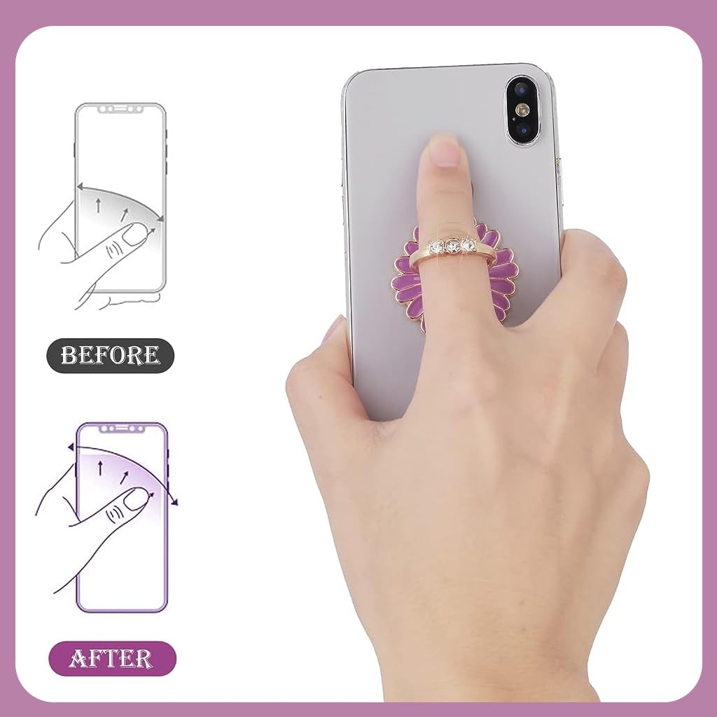 ZORBES 4Pcs Mobile Finger Grip Holder Flower Self-Adhesive Mobile Back Holder Grip Folding Phone Grip Holder, 360° Rotation 180° Flip Metal Mobile Ring Holder Phone Ring Holder for Smartphones
