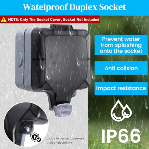 Serplex® Electrical Box with Lid Cover, 86 Type Waterproof IP66 Black Socket Cover for Single Plug, ABS & Copper, Easy Install with Lock, Versatile for Garden, Patio, Garage, 90x90mm