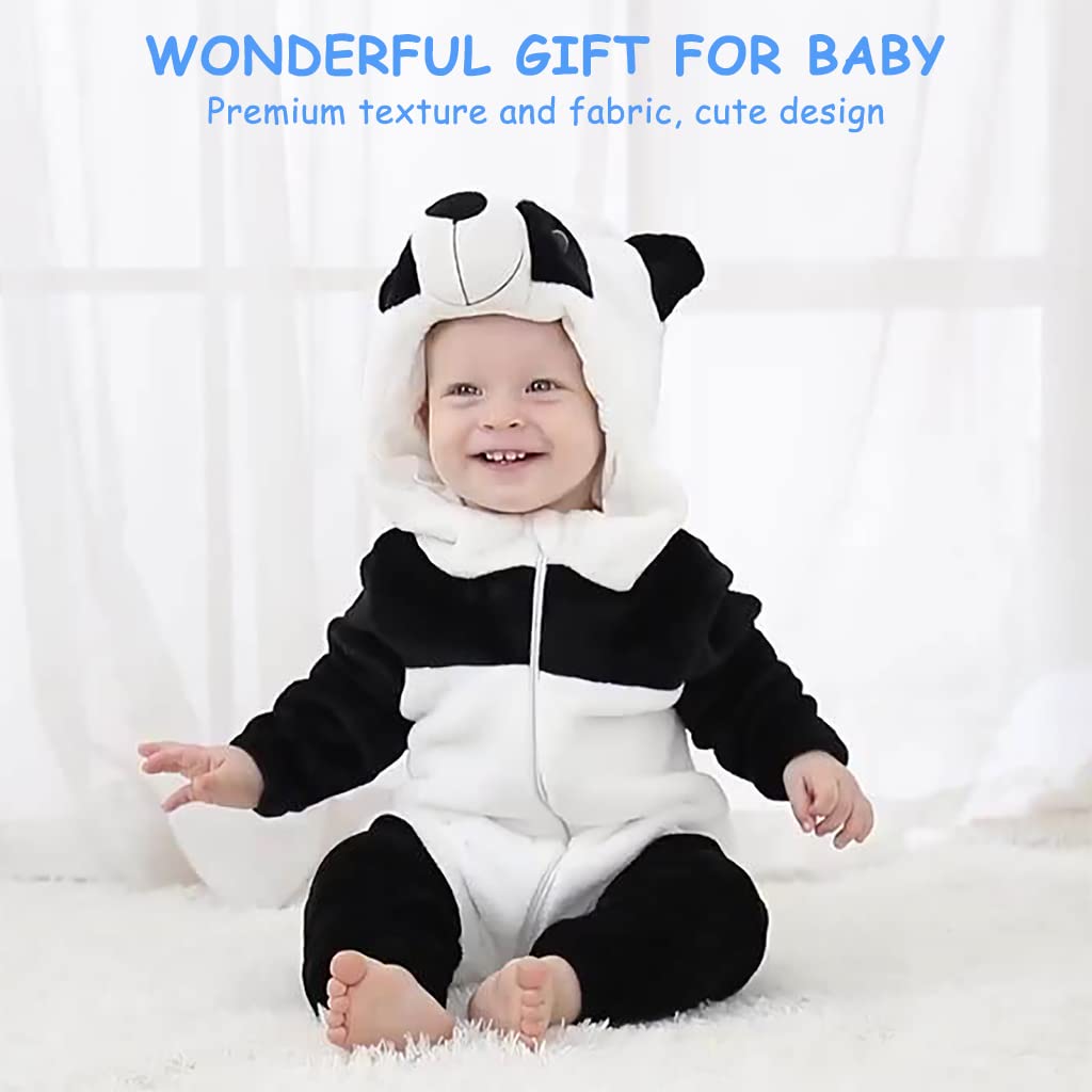 SNOWIE SOFT Baby Jumpsuit for Boys Girls Flannel Cartoon Panda Pajamas for Kids Warm Soft Flannel Pajamas for Kids Party Cartoon Jumpsuit for Girls Boys (12-18 Month)