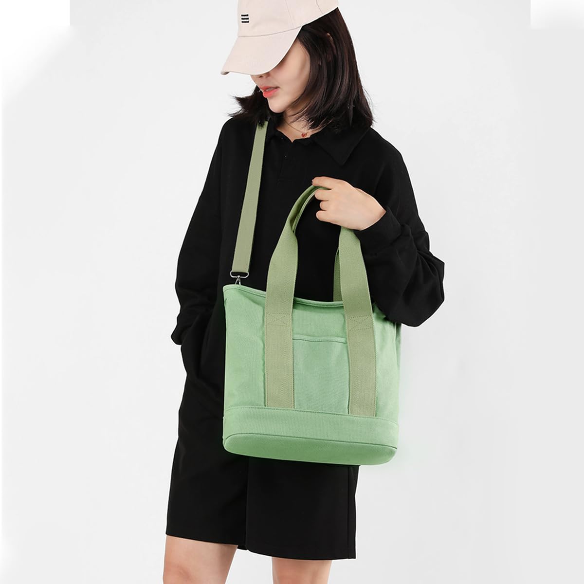 PALAY Tote Bags for Women Handbags Canvas Large Capacity Crossbody Bag with Detachable Shoulder Strap, Multi-pocket Hobo Bag for School, Work