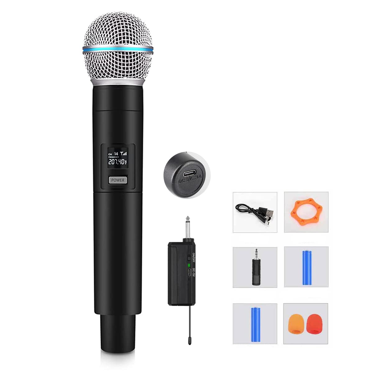 ZORBES Handheld Wireless Microphone with Bluetooth Receiver Cardioid Dynamic Microphones Mic with 6.35mm Jack to 3.5mm Jack Adapter for Karaoke Machine, Speaker, Mixer, Audio System