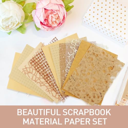 HASTHIP® 48PCS Textured Scrapbook Paper 10x14cm Scrapbooking Materials Assorted for Journaling Card Making DIY Crafts for Craft Lovers Brown