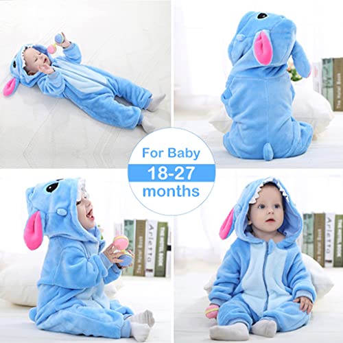 SNOWIE SOFT Baby Jumpsuit for Boys Girls, Toddler Baby Romper Flannel Cartoon Dress Warm Soft Pajamas for Kids Party Cartoon Stitch Jumpsuit for Girls Boys (12-18 Month)