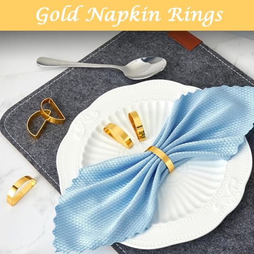 HASTHIP® 24PCS Stainless Steel Napkin Rings Golden Holders Luxury Minimalism for Dining Table Wedding Feast Banquet Festival Bright Gold Semicircle