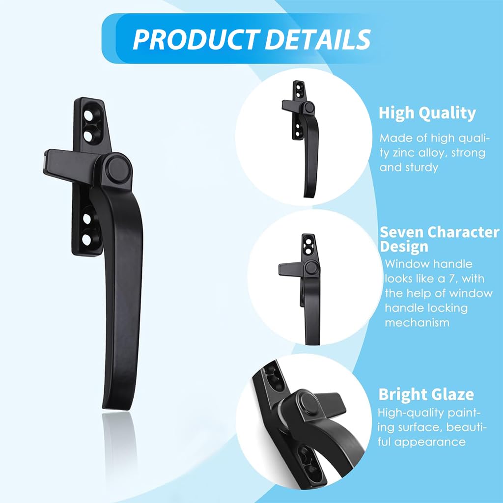 Serplex Window Handles for UPVC Windows Lockable Right Cockspur Window Handle Black Double Glazing Aluminum Zinc Alloy with Fixing Screws, Window Handle Replacement for Home Windows and Doors