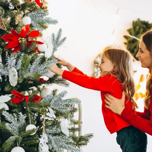 HASTHIP® 60PCS Christmas Tree Ornaments 10.24inches Snow Dusted Pine Branches Green Flocked Needle Multi Purpose Decorative for Garland Wreath Home Garden Décor