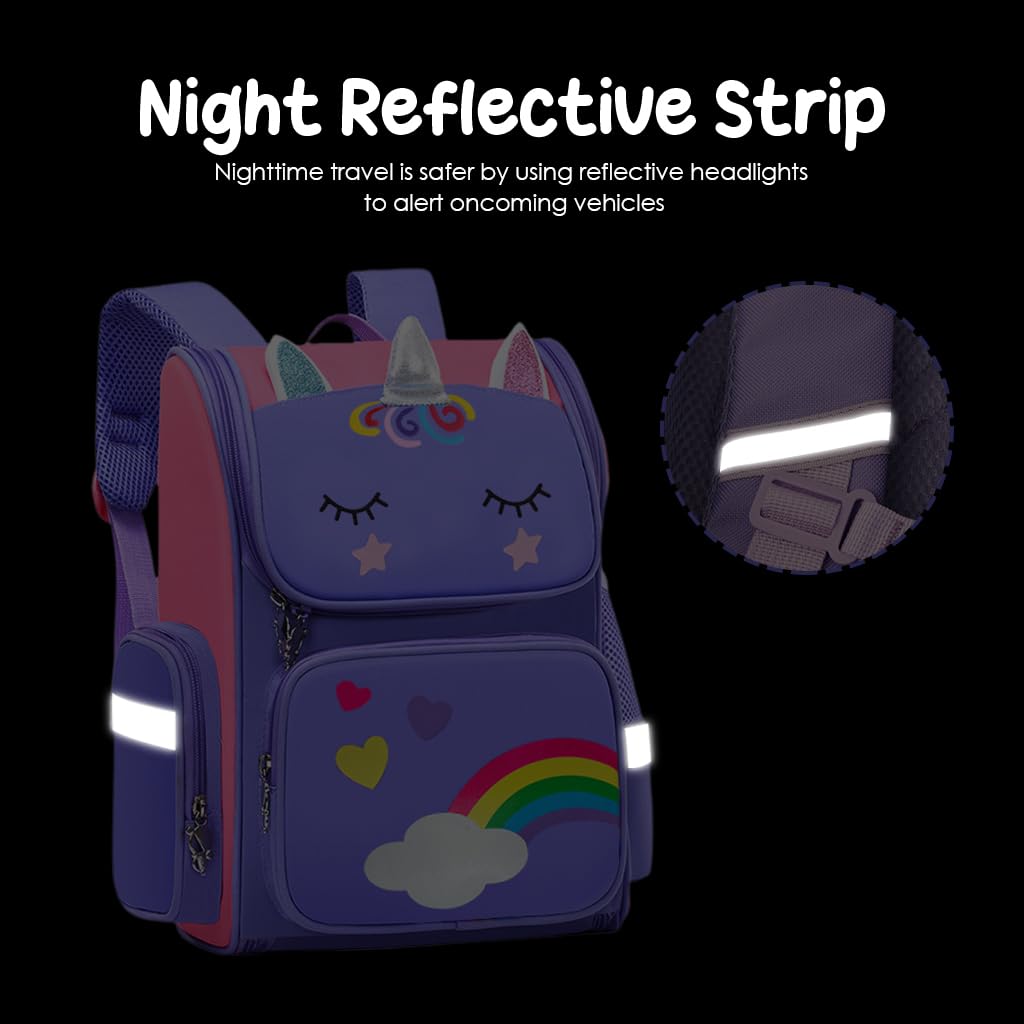 PALAY Girls School Backpack Unicorn Cartoon Backpack Primary Bookbag Waterproof Backpack for School, Travel, Camping, Burden-relief Backpack School Gift for Kids 7-12 Years Old