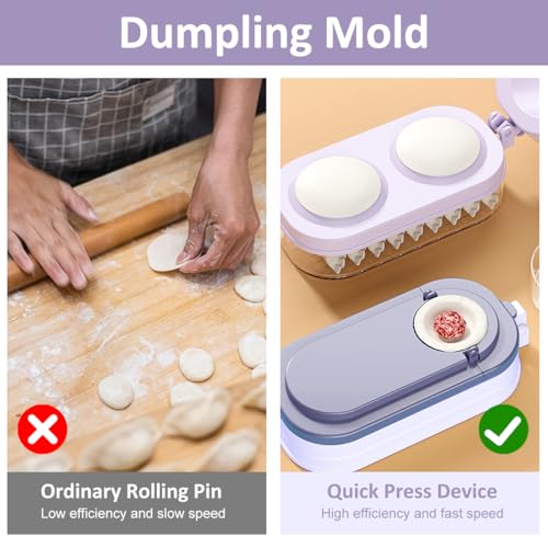 HASTHIP Kitchen Easy Dumpling Skin Press Dumpling Maker 3 in 1 Dumpling Maker Momos Maker Dual Press Mold Design with Food Tray Round Dough Press Shaper for Pastries