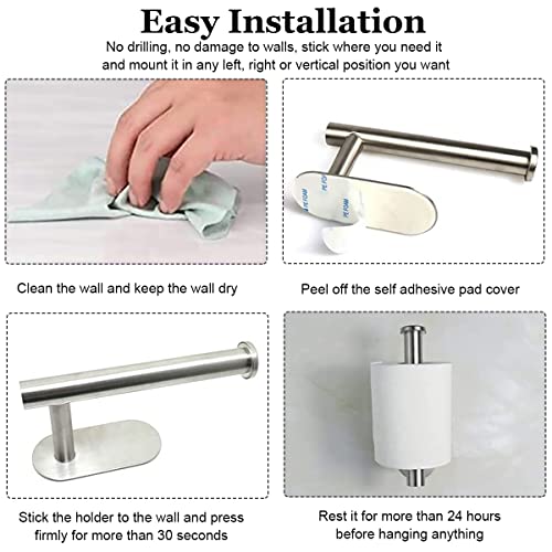 HASTHIP® Toilet Paper Holder Self Adhesive Thicken 304 Stainless Steel Rustproof Roll no Drilling for Bathroom Kitchen Washroom Chrome Finish 16 x 4.5 x 8.2CM Silver 3PCS