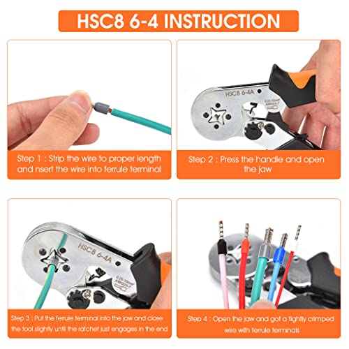 HASTHIP® Wire Connector Cable Crimping Tool Ferrule Kit Self-Adjusting Square Crimper Plier for AWG22-7 with 2400PCS Assortment