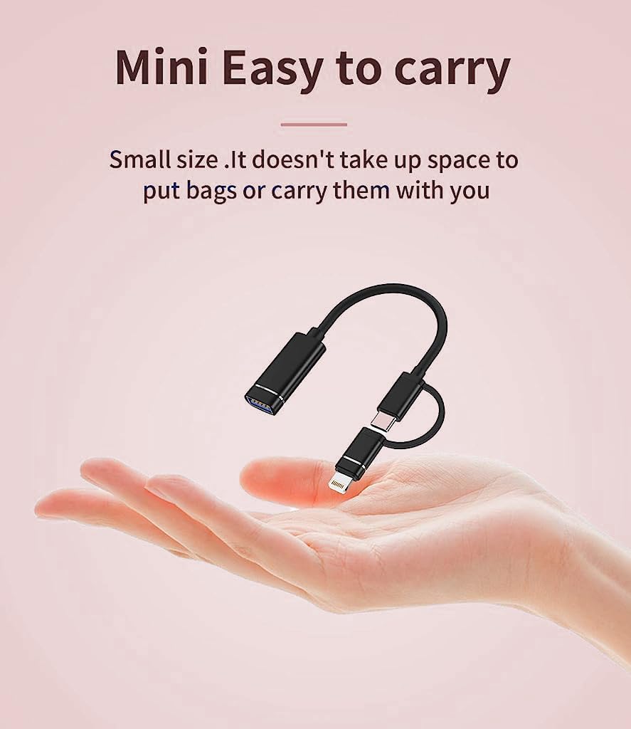 Verilux USB OTG Cable Adapter for iPhone USB A Female to Light-ning/USB C Male Flash Drive Connector Flash Drive Adapter for iPhone, Ipad, More Type C Devices