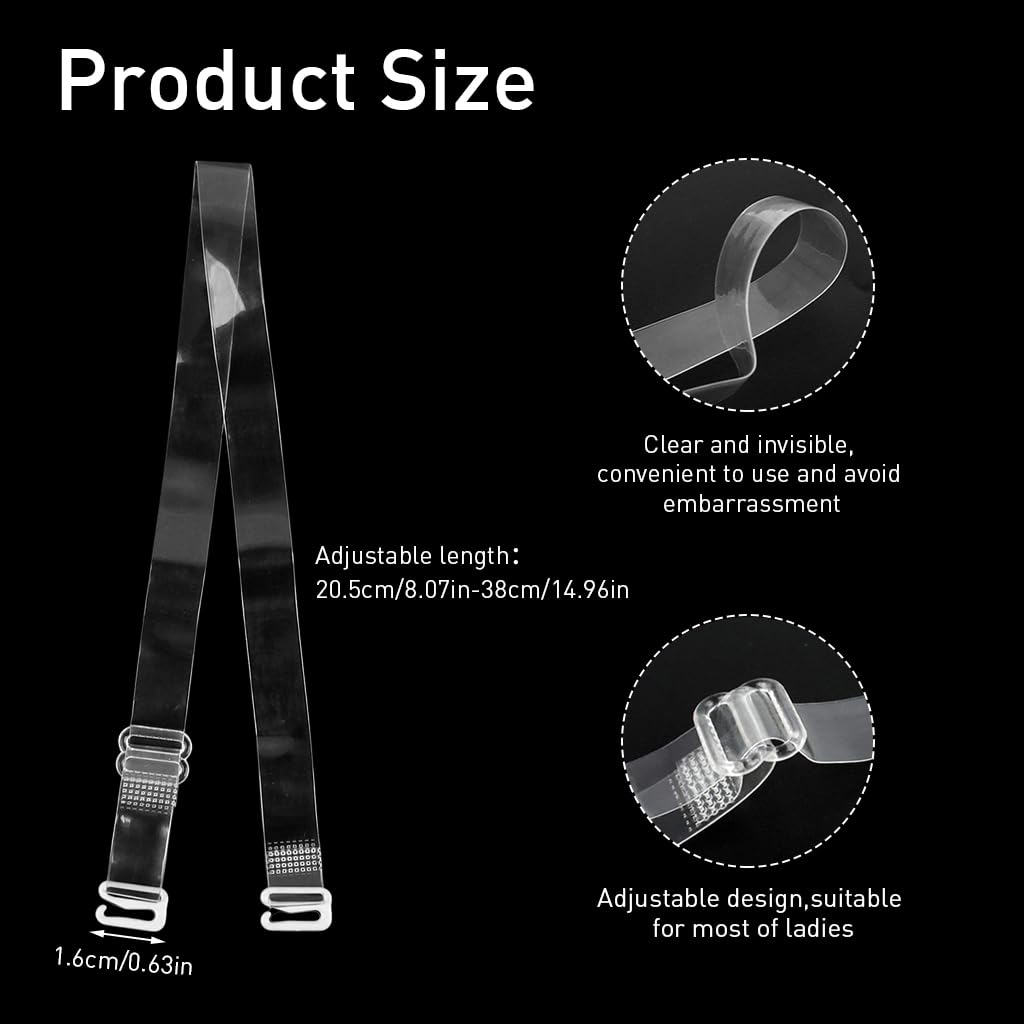 PALAY 2 Pairs Clear Bra Straps Invisible Replacement Bra Straps Adjustable Invisible Clear Bra Straps 1.2cm Width Clear Bra Straps for Off Shoulders, Evening Dress