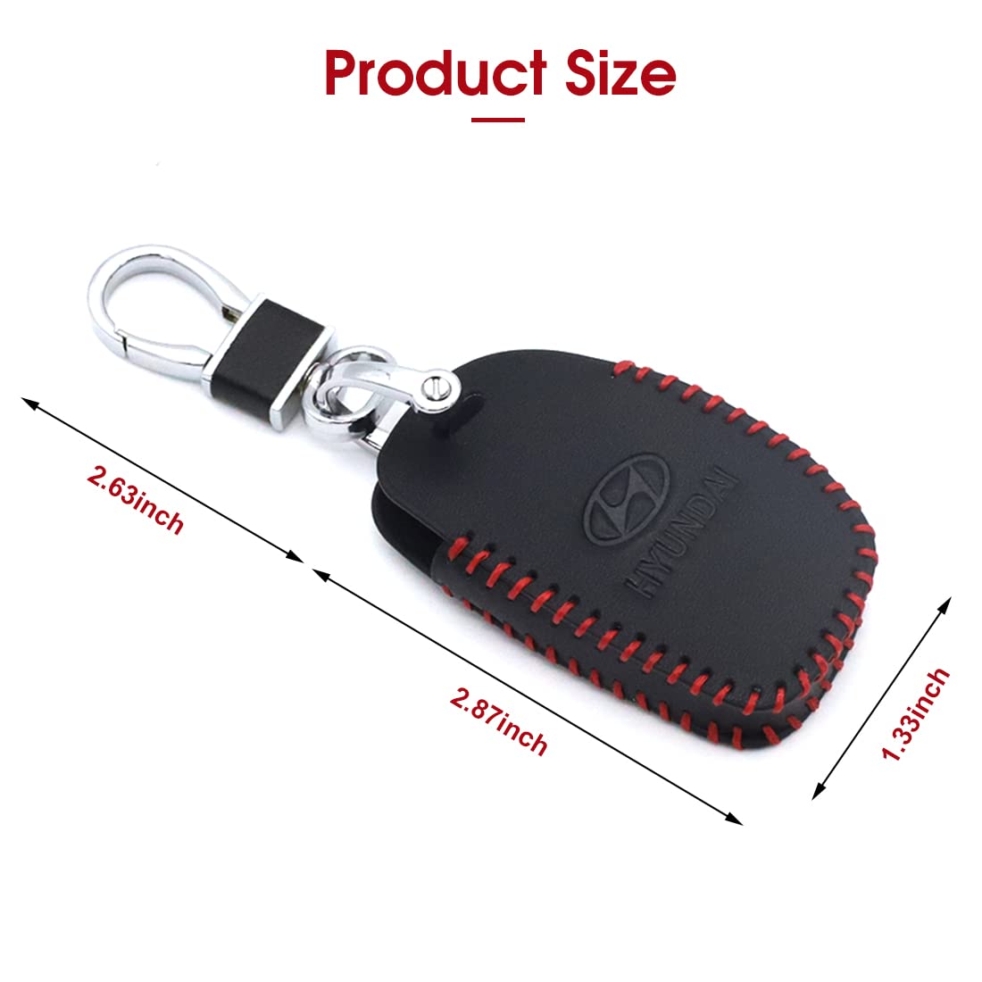 GUSTAVE Car Key Case, Soft Leather Key Cover for Hyundai 3 Button Smart Key with Keychain (3 Button Smart Key, Black)