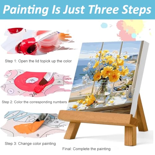 HASTHIP® Paint by Numbers Sunshine Sea House Landscape Acrylic Oil Painting DIY Canvas Art Craft Wall Home Decor Gift Kit with Tools Pigments No Frame 16x20 inches 2PCS