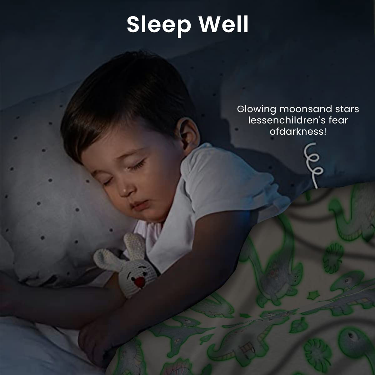 Optifit 125 * 150cm Glow in The Dark Blanket for Kids Baby, Microfiber Flannel Blanket, Soft and Warm Dinasour Print Blanket for Sleepover Party Night Pajama Blanket for Kids Luminous Blanket