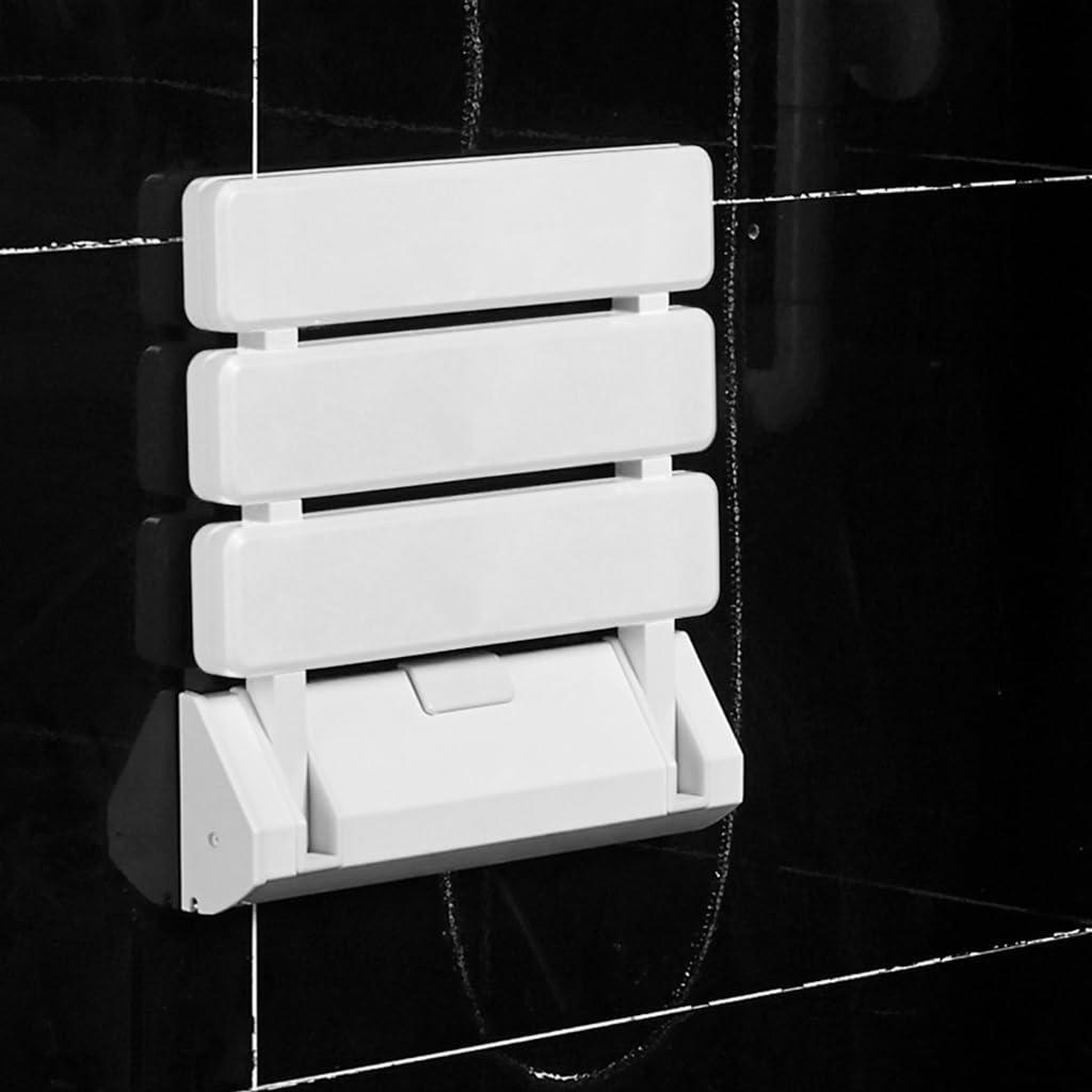 HANNEA Folding Shower Seat Wall Mounted, ABS Durable Shower Seat for Bathroom Anti-Slip Showering Seat, Fold Down Shower Seat Shower Chair for Elderly, Kids, Pregnant(White)