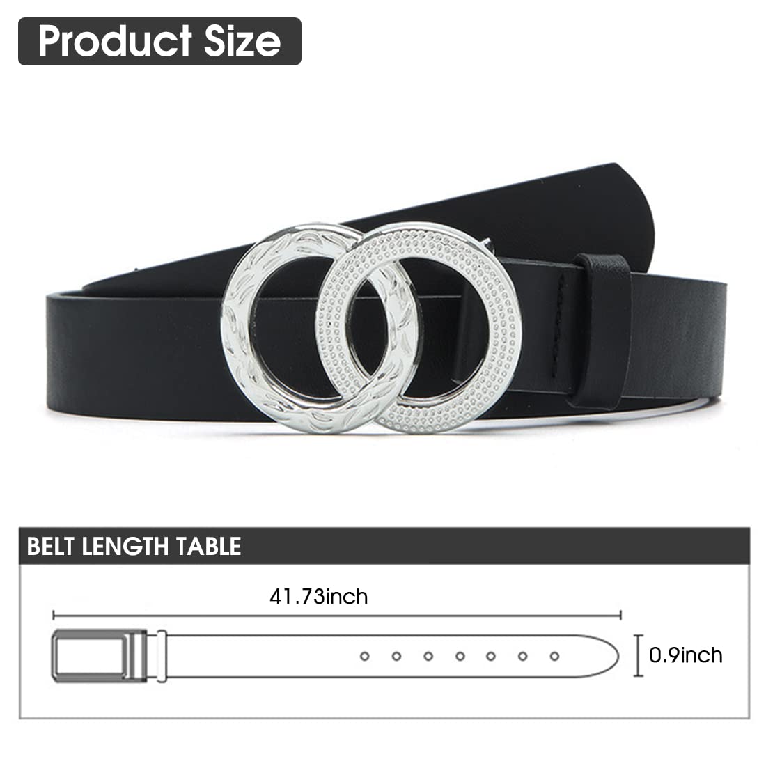 PALAY Women Sleek Double Ring Closure Metal Belt For Dress Ladies,Blouse,Coat,Evening Gown-41.7inch (Black)