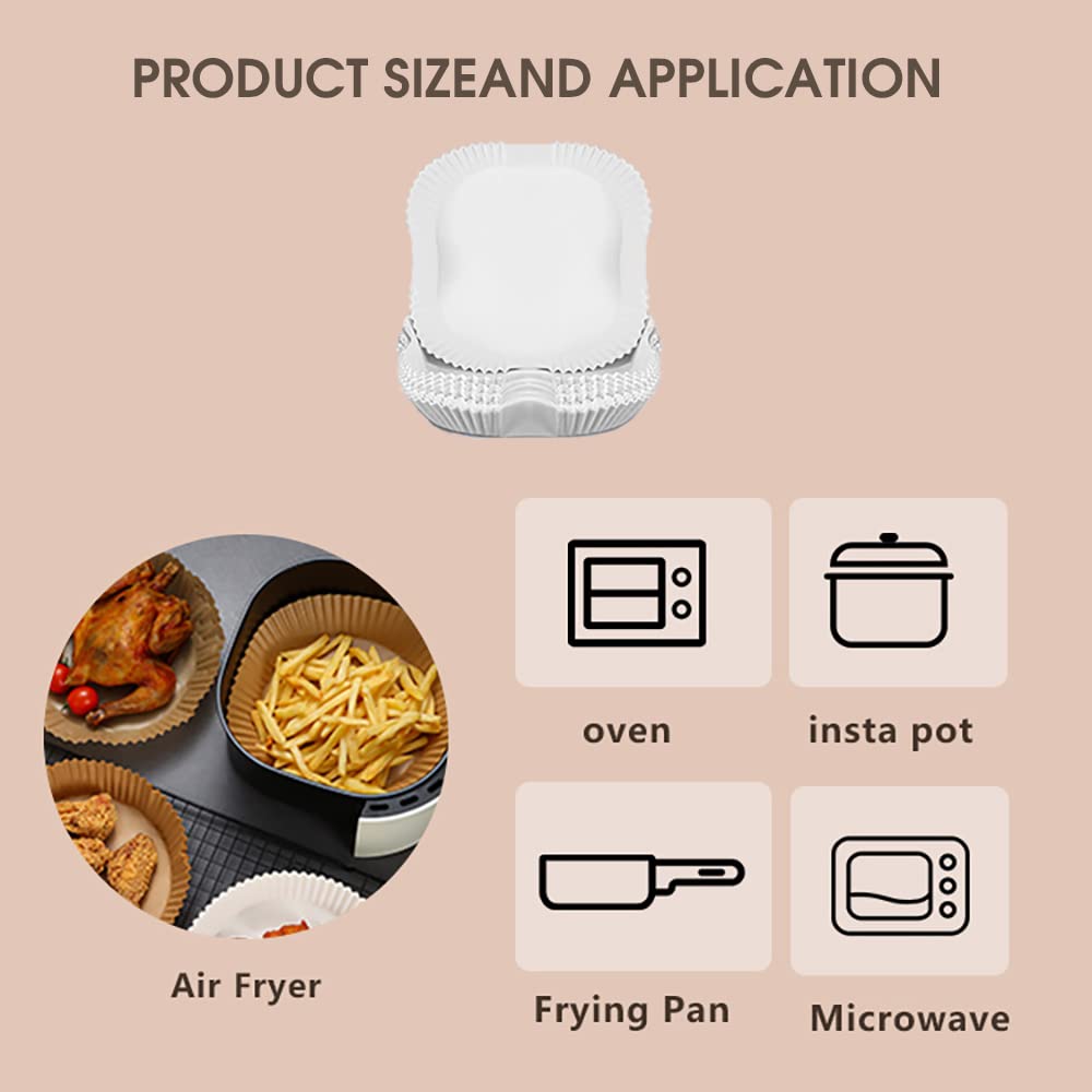 HASTHIP 50Pcs Air Fryer Paper Sheets, Air Fryer Disposable Paper Liner for Microwave, Oil-Proof Air Fryer Parchment Paper for Frying, Baking, Cooking, Roasting and Microwave (6.3 inches, White)