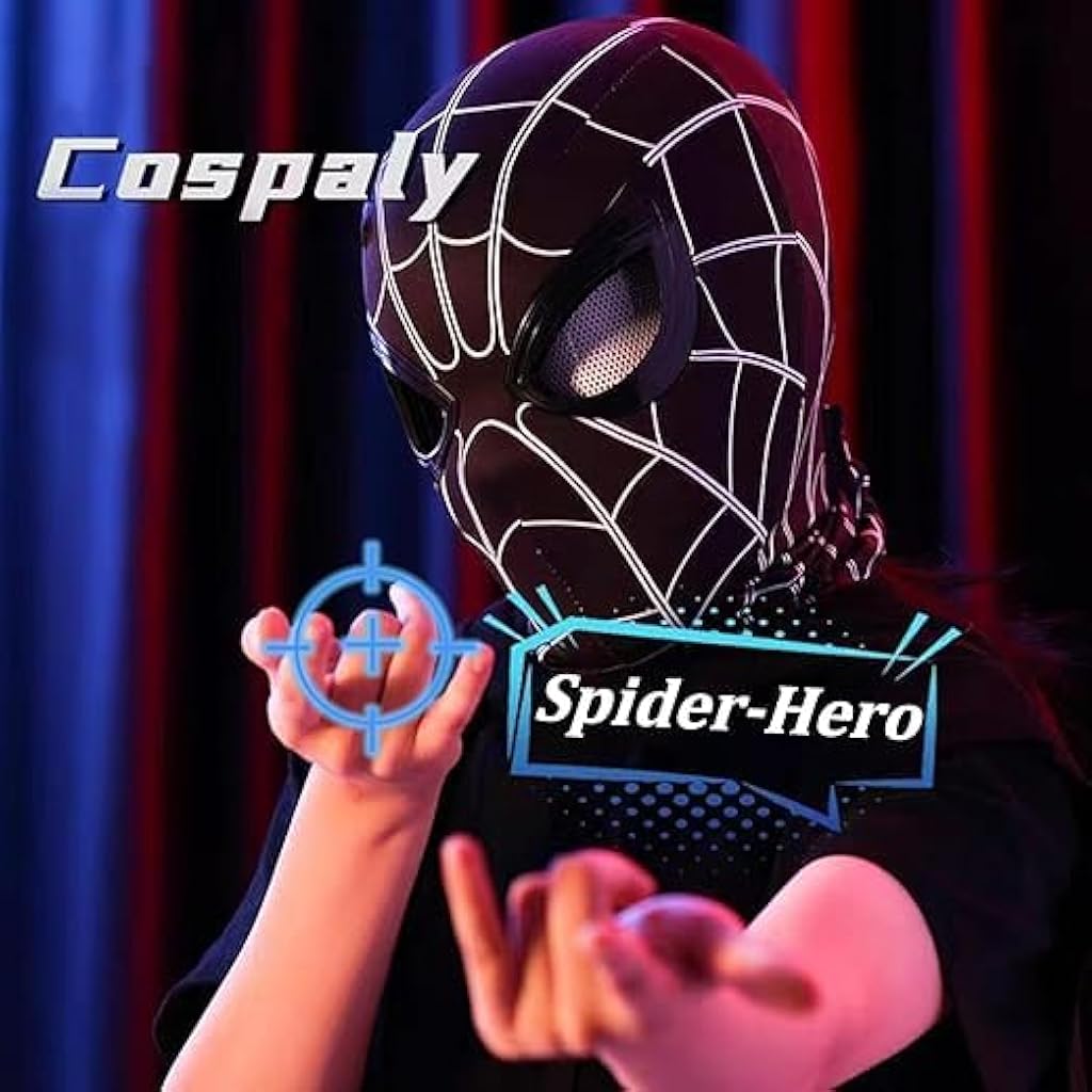 FANCYKU® 3D Spide Mask with Moving Eyes Jaw Motion Activated Blinking Eyelid Head Cover Cosplay Costumes for Adult Kids Halloween Masquerade Black 2 PCS