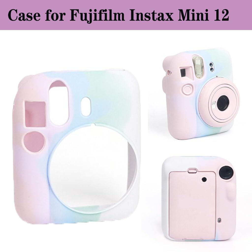 ZORBES Camera Case for Fujifilm Instax Mini 12 Soft Silicone Protective Case with Print Shoulder Strap, Anti-Scratch for Fujifilm Instax Mini 12 Camera Case Cover (Without Camera)