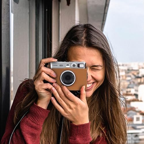 ZORBES® PU Case for Fujifilm Mini EVO Instant Camera Anti-Scratch Fashion Vintage Brown Protective with Removable Shoulder Belt 2 PCS