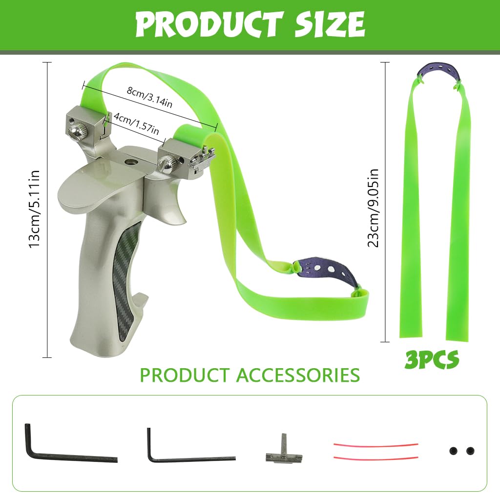 Proberos Metal Slingshot Professional Aluminium Slingshot for Adults Outdoor Anti-shaking Slingshot with 3 Replacement High Elastic Flat Bands