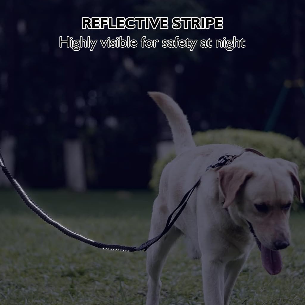 Qpets Tactical Dog Belt Seat Belt, Adjustable Dog Leash with Car Seat Belt Buckle, Safety Dog Seatbelts with 2 Control Handles, Elastic Dog Harness for Medium Large Dog, Reflective(Black)