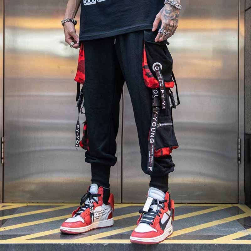 GUSTAVE Cargo Pant for Men Fashion Jogger Pants Track Pants Casual Street Dance Cool Kpop Drawstring Trousers Sweatpants with Pockets (Size L, Black)