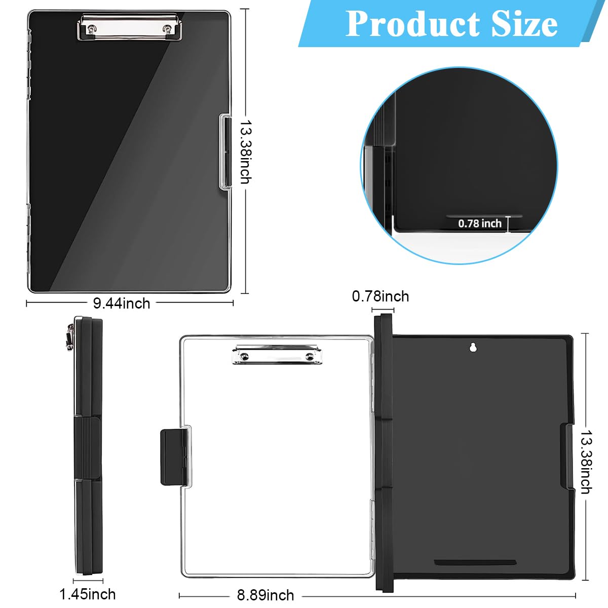 Climberty A4 Clipboard File Folder, 2-In-1 Dual-Layer Design, Dry Erase Plastic Nursing Clipboard Box, High Capacity Clipboard Folder for Teacher Coaches, School & Office Supplies, 240x340x37mm